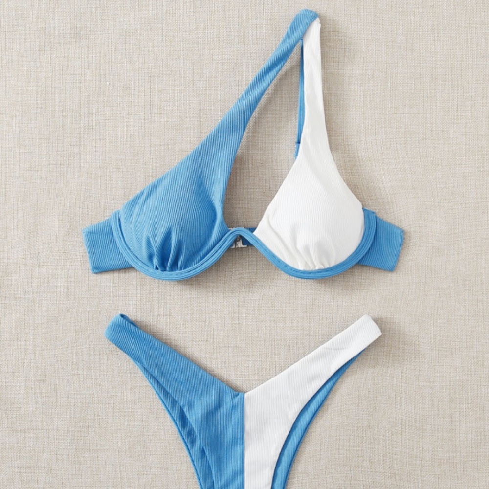 Two tone underwire high cut bikini